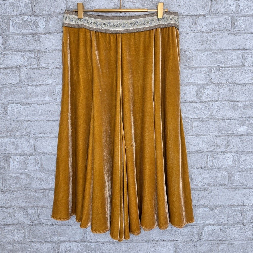 Betsey Johnson Vintage Velvet Skirt Mustard Gold Embroidered Boho Whimsigoth 10